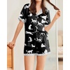 image:imageEkouaer Womens Silk Satin Pajamas Set Animals Print Pjs Button Down Short Sleeve Lounge Set 2 Piece SleepwearBlack Leopard