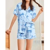 image:imageEkouaer Womens Silk Satin Pajamas Set Animals Print Pjs Button Down Short Sleeve Lounge Set 2 Piece SleepwearBlue Bowknot