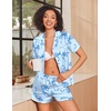 image:imageEkouaer Womens Silk Satin Pajamas Set Animals Print Pjs Button Down Short Sleeve Lounge Set 2 Piece SleepwearBlue Bowknot