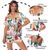 image:imageEkouaer Womens Silk Satin Pajamas Set Animals Print Pjs Button Down Short Sleeve Lounge Set 2 Piece SleepwearBlue Cat