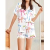 image:imageEkouaer Womens Silk Satin Pajamas Set Animals Print Pjs Button Down Short Sleeve Lounge Set 2 Piece SleepwearBowknot