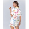 image:imageEkouaer Womens Silk Satin Pajamas Set Animals Print Pjs Button Down Short Sleeve Lounge Set 2 Piece SleepwearBowknot
