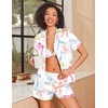 image:imageEkouaer Womens Silk Satin Pajamas Set Animals Print Pjs Button Down Short Sleeve Lounge Set 2 Piece SleepwearBowknot