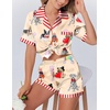 image:imageEkouaer Womens Silk Satin Pajamas Set Animals Print Pjs Button Down Short Sleeve Lounge Set 2 Piece SleepwearColored Puppy