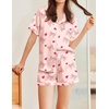 image:imageEkouaer Womens Silk Satin Pajamas Set Animals Print Pjs Button Down Short Sleeve Lounge Set 2 Piece SleepwearCute Bowknot