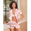 image:imageEkouaer Womens Silk Satin Pajamas Set Animals Print Pjs Button Down Short Sleeve Lounge Set 2 Piece SleepwearCute Bowknot