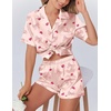 image:imageEkouaer Womens Silk Satin Pajamas Set Animals Print Pjs Button Down Short Sleeve Lounge Set 2 Piece SleepwearCute Bowknot