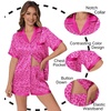 image:imageEkouaer Womens Silk Satin Pajamas Set Animals Print Pjs Button Down Short Sleeve Lounge Set 2 Piece SleepwearHot Pink Leopard