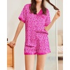 image:imageEkouaer Womens Silk Satin Pajamas Set Animals Print Pjs Button Down Short Sleeve Lounge Set 2 Piece SleepwearHot Pink Leopard