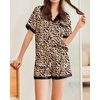 image:imageEkouaer Womens Silk Satin Pajamas Set Animals Print Pjs Button Down Short Sleeve Lounge Set 2 Piece SleepwearLeopard
