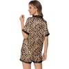 image:imageEkouaer Womens Silk Satin Pajamas Set Animals Print Pjs Button Down Short Sleeve Lounge Set 2 Piece SleepwearLeopard