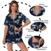 image:imageEkouaer Womens Silk Satin Pajamas Set Animals Print Pjs Button Down Short Sleeve Lounge Set 2 Piece SleepwearNavy Blue Zebra