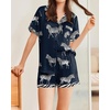 image:imageEkouaer Womens Silk Satin Pajamas Set Animals Print Pjs Button Down Short Sleeve Lounge Set 2 Piece SleepwearNavy Blue Zebra