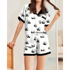 image:imageEkouaer Womens Silk Satin Pajamas Set Animals Print Pjs Button Down Short Sleeve Lounge Set 2 Piece SleepwearPanda