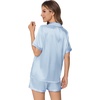 image:imageEkouaer Womens Silk Satin Pajamas Set Animals Print Pjs Button Down Short Sleeve Lounge Set 2 Piece SleepwearStriped Blue