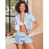 image:imageEkouaer Womens Silk Satin Pajamas Set Animals Print Pjs Button Down Short Sleeve Lounge Set 2 Piece SleepwearStriped Blue