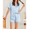 image:imageEkouaer Womens Silk Satin Pajamas Set Animals Print Pjs Button Down Short Sleeve Lounge Set 2 Piece SleepwearStriped Blue