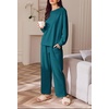 image:imageEkouaer Womens Tracksuits 2 Piece Long Sleeve Outfits Micro Fleece Sweatsuit Sets Wide Leg SweatpantsBlue Green