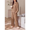 image:imageEkouaer Womens Tracksuits 2 Piece Long Sleeve Outfits Micro Fleece Sweatsuit Sets Wide Leg SweatpantsKhaki