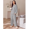 image:imageEkouaer Womens Tracksuits 2 Piece Long Sleeve Outfits Micro Fleece Sweatsuit Sets Wide Leg SweatpantsLight Grey