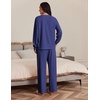 image:imageEkouaer Womens Tracksuits 2 Piece Long Sleeve Outfits Micro Fleece Sweatsuit Sets Wide Leg SweatpantsNavy Blue