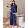 image:imageEkouaer Womens Tracksuits 2 Piece Long Sleeve Outfits Micro Fleece Sweatsuit Sets Wide Leg SweatpantsNavy Blue