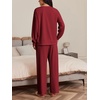 image:imageEkouaer Womens Tracksuits 2 Piece Long Sleeve Outfits Micro Fleece Sweatsuit Sets Wide Leg SweatpantsWine Red