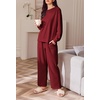 image:imageEkouaer Womens Tracksuits 2 Piece Long Sleeve Outfits Micro Fleece Sweatsuit Sets Wide Leg SweatpantsWine Red