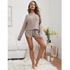 image:imageEkouaer Womens Waffle Knit Pajama Sets Long Sleeve Top and Shorts Matching Lounge Set Loungewear Sweatsuit with PocketsAlight Khaki