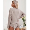 image:imageEkouaer Womens Waffle Knit Pajama Sets Long Sleeve Top and Shorts Matching Lounge Set Loungewear Sweatsuit with PocketsAlight Khaki