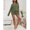 image:imageEkouaer Womens Waffle Knit Pajama Sets Long Sleeve Top and Shorts Matching Lounge Set Loungewear Sweatsuit with PocketsArmy Green