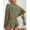 image:imageEkouaer Womens Waffle Knit Pajama Sets Long Sleeve Top and Shorts Matching Lounge Set Loungewear Sweatsuit with PocketsArmy Green2
