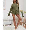 image:imageEkouaer Womens Waffle Knit Pajama Sets Long Sleeve Top and Shorts Matching Lounge Set Loungewear Sweatsuit with PocketsArmy Green2