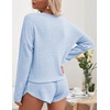 image:imageEkouaer Womens Waffle Knit Pajama Sets Long Sleeve Top and Shorts Matching Lounge Set Loungewear Sweatsuit with PocketsBaby Blue