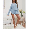 image:imageEkouaer Womens Waffle Knit Pajama Sets Long Sleeve Top and Shorts Matching Lounge Set Loungewear Sweatsuit with PocketsBaby Blue