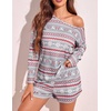 image:imageEkouaer Womens Waffle Knit Pajama Sets Long Sleeve Top and Shorts Matching Lounge Set Loungewear Sweatsuit with PocketsBgrey Christmas Pattern