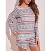 image:imageEkouaer Womens Waffle Knit Pajama Sets Long Sleeve Top and Shorts Matching Lounge Set Loungewear Sweatsuit with PocketsBgrey Christmas Pattern