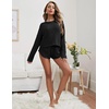 image:imageEkouaer Womens Waffle Knit Pajama Sets Long Sleeve Top and Shorts Matching Lounge Set Loungewear Sweatsuit with PocketsBlack