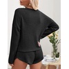 image:imageEkouaer Womens Waffle Knit Pajama Sets Long Sleeve Top and Shorts Matching Lounge Set Loungewear Sweatsuit with PocketsBlack