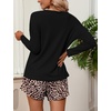 image:imageEkouaer Womens Waffle Knit Pajama Sets Long Sleeve Top and Shorts Matching Lounge Set Loungewear Sweatsuit with PocketsBlack Leopard