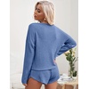 image:imageEkouaer Womens Waffle Knit Pajama Sets Long Sleeve Top and Shorts Matching Lounge Set Loungewear Sweatsuit with PocketsBlue