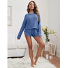 image:imageEkouaer Womens Waffle Knit Pajama Sets Long Sleeve Top and Shorts Matching Lounge Set Loungewear Sweatsuit with PocketsBlue