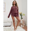 image:imageEkouaer Womens Waffle Knit Pajama Sets Long Sleeve Top and Shorts Matching Lounge Set Loungewear Sweatsuit with PocketsBurgundy