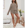 image:imageEkouaer Womens Waffle Knit Pajama Sets Long Sleeve Top and Shorts Matching Lounge Set Loungewear Sweatsuit with PocketsCamel
