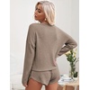 image:imageEkouaer Womens Waffle Knit Pajama Sets Long Sleeve Top and Shorts Matching Lounge Set Loungewear Sweatsuit with PocketsCamel