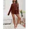 image:imageEkouaer Womens Waffle Knit Pajama Sets Long Sleeve Top and Shorts Matching Lounge Set Loungewear Sweatsuit with PocketsCaramel