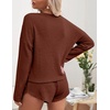 image:imageEkouaer Womens Waffle Knit Pajama Sets Long Sleeve Top and Shorts Matching Lounge Set Loungewear Sweatsuit with PocketsCaramel