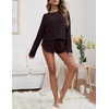 image:imageEkouaer Womens Waffle Knit Pajama Sets Long Sleeve Top and Shorts Matching Lounge Set Loungewear Sweatsuit with PocketsChestnut