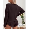 image:imageEkouaer Womens Waffle Knit Pajama Sets Long Sleeve Top and Shorts Matching Lounge Set Loungewear Sweatsuit with PocketsChestnut