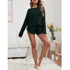 image:imageEkouaer Womens Waffle Knit Pajama Sets Long Sleeve Top and Shorts Matching Lounge Set Loungewear Sweatsuit with PocketsDark Green